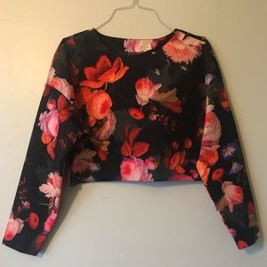 Floral neoprene long sleeve crop top